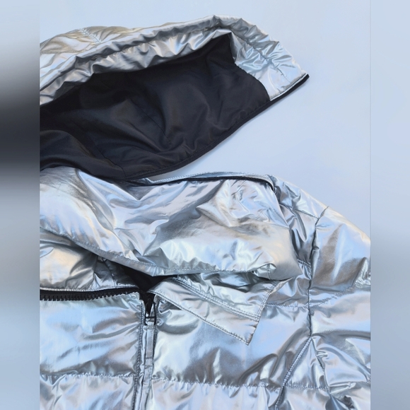 Down Alternative Metallic Puffer Ski Jacket with Removable Hood- womens Large - Picture 8 of 10